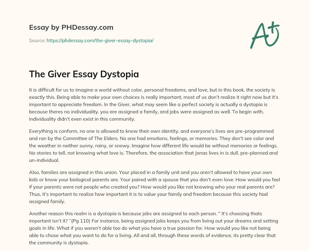 The Giver Essay Dystopia essay