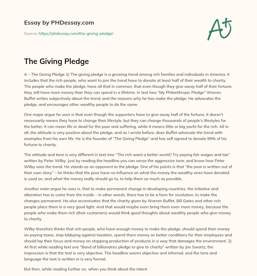 The Giving Pledge essay