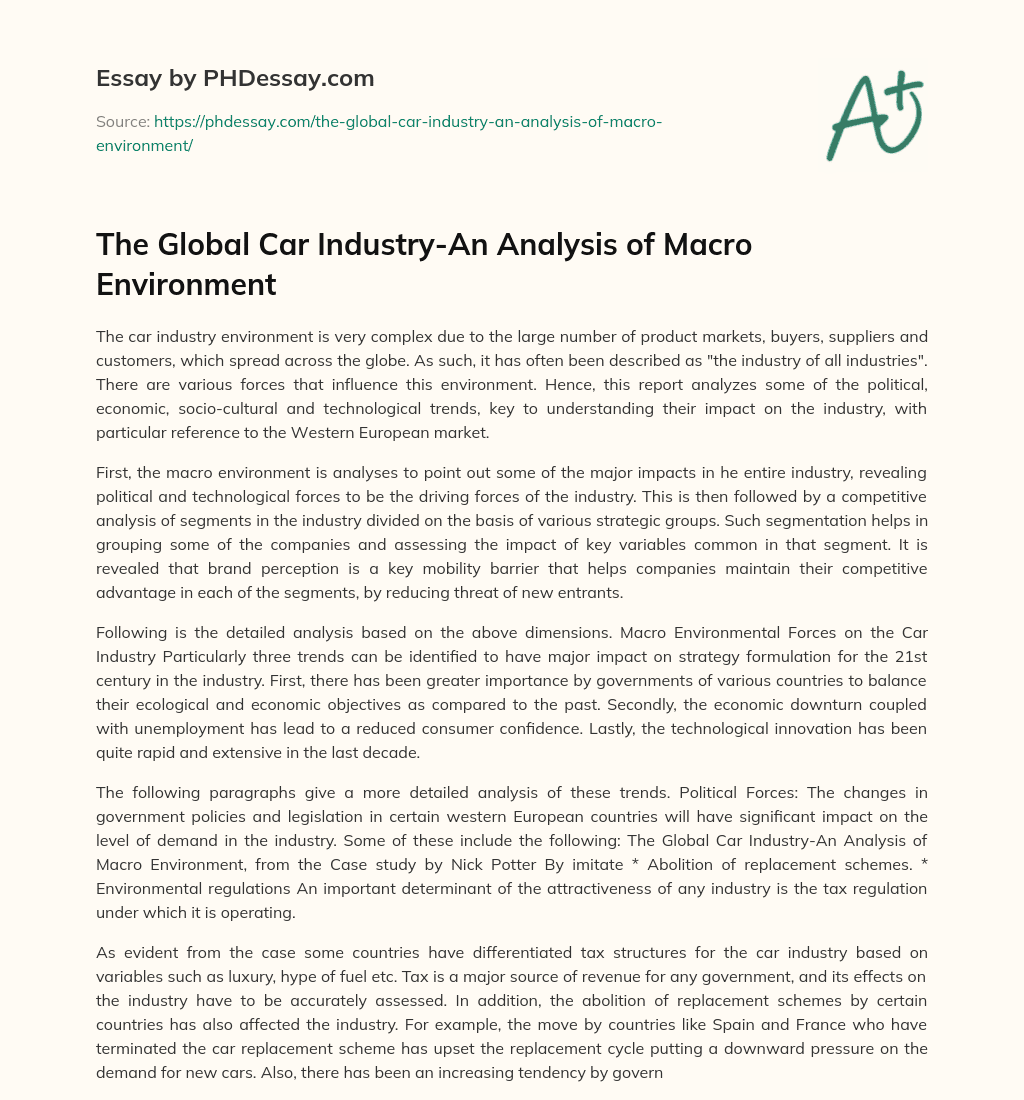 The Global Car Industry-An Analysis of Macro Environment essay