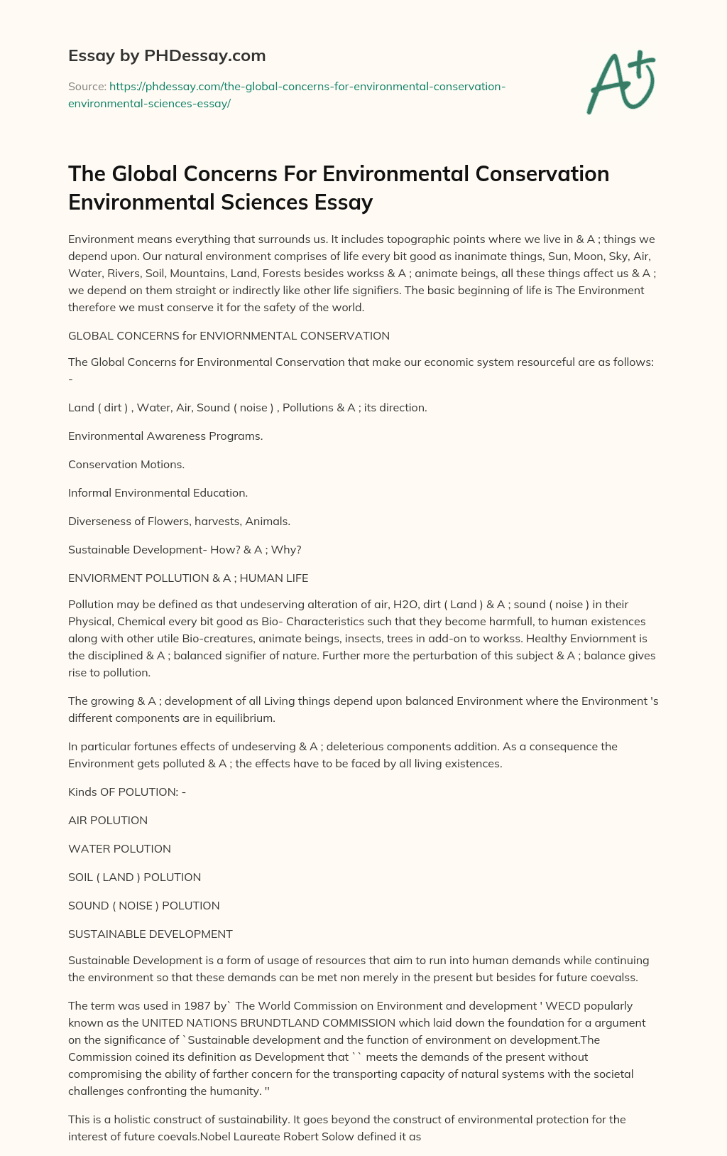 The Global Concerns For Environmental Conservation Environmental Sciences Essay essay