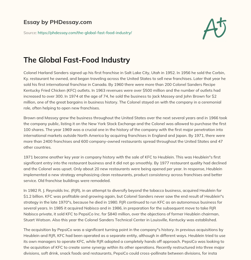 The Global Fast-Food Industry essay