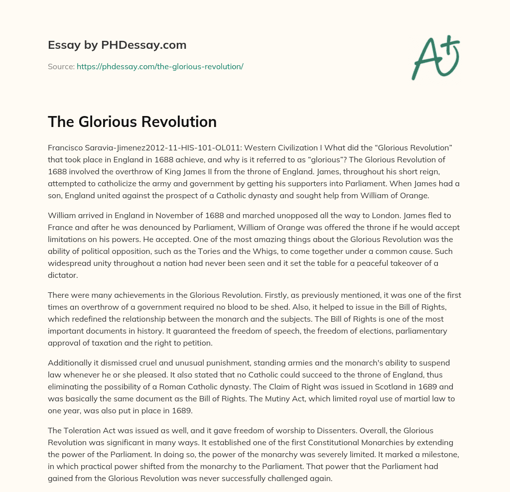 The Glorious Revolution essay