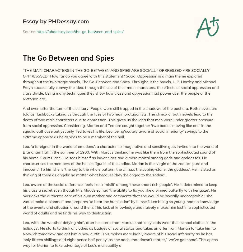 The Go Between and Spies essay