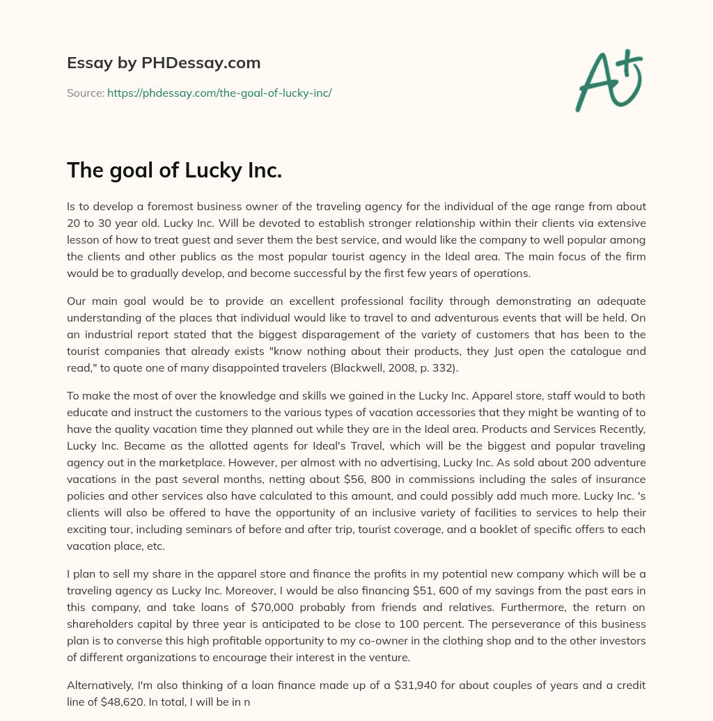 The goal of Lucky Inc. essay