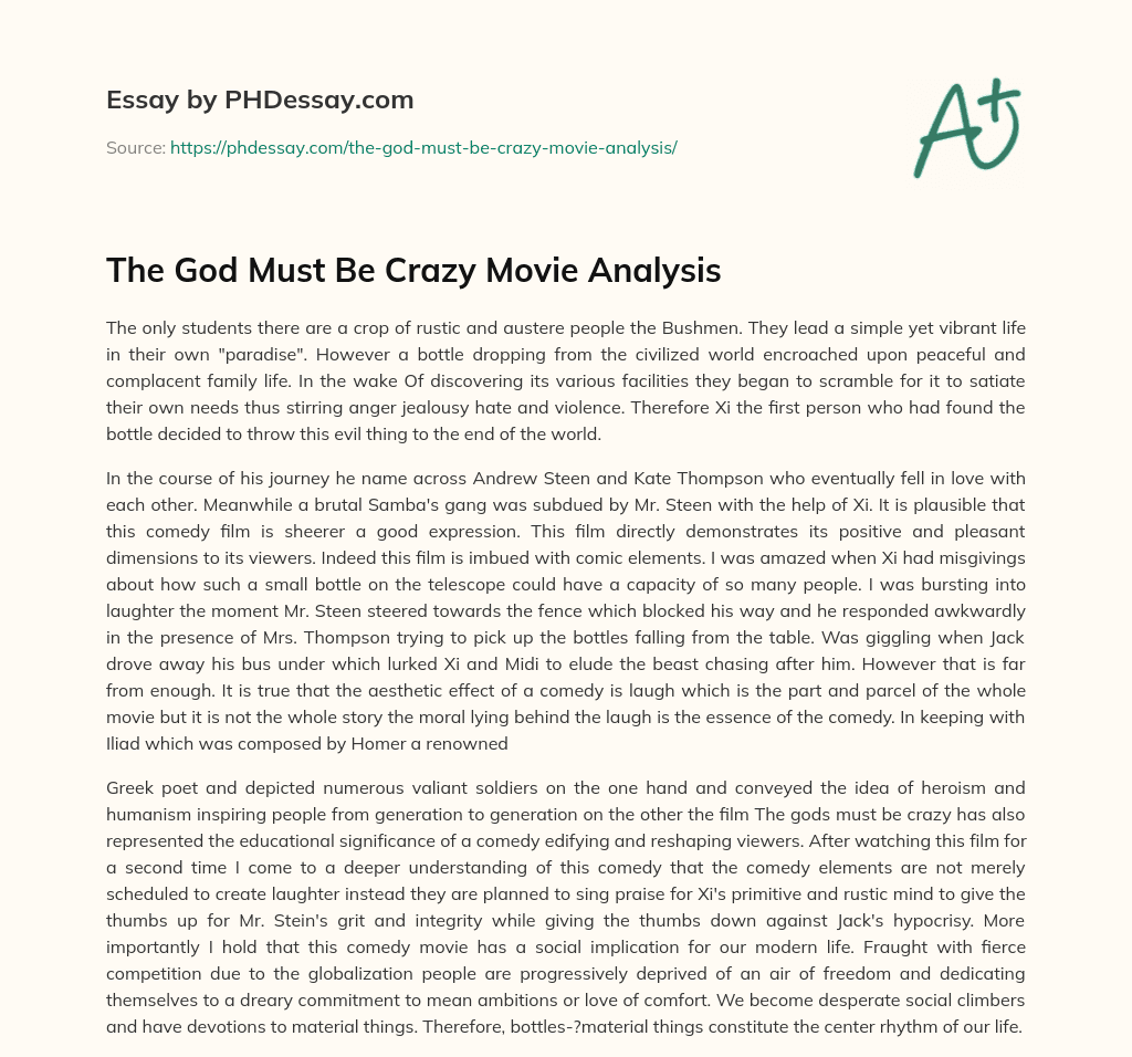 The God Must Be Crazy Movie Analysis essay