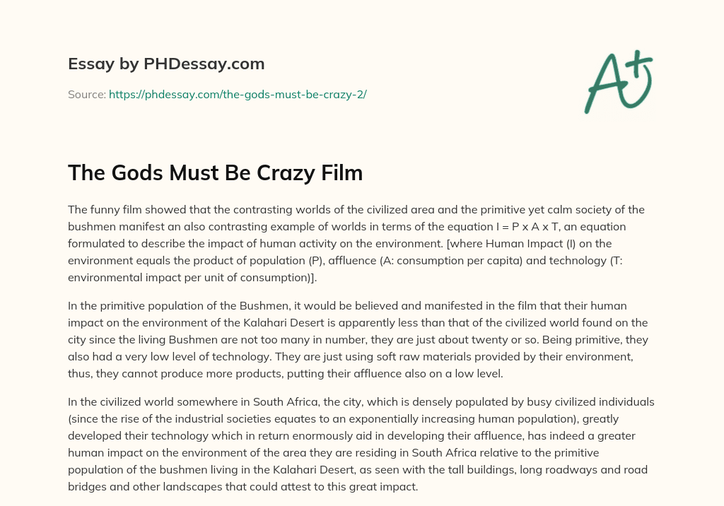 The Gods Must Be Crazy Film essay
