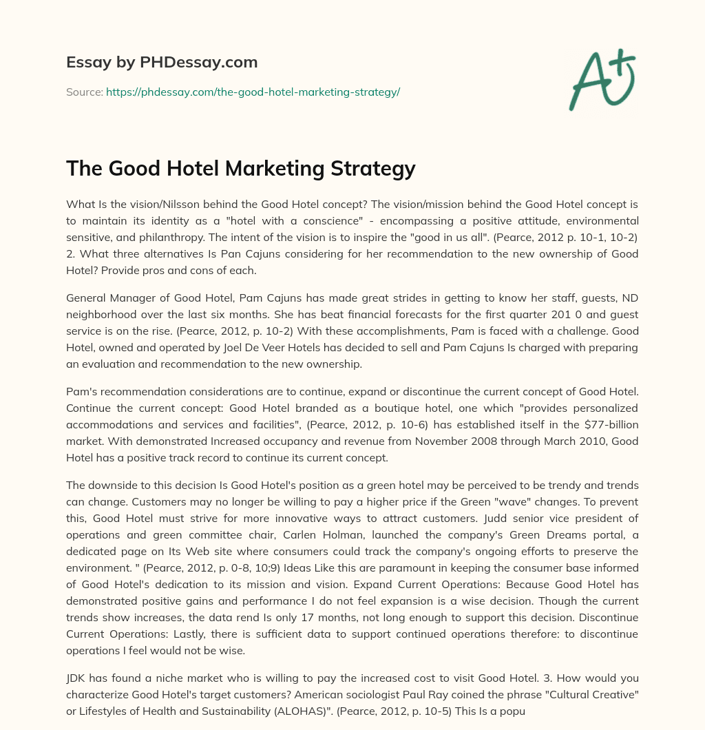 The Good Hotel Marketing Strategy essay