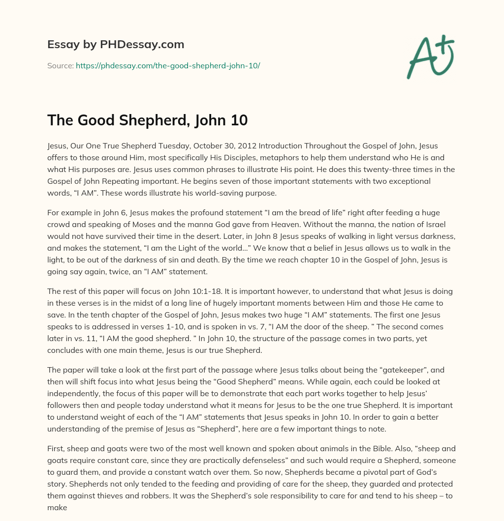 The Good Shepherd, John 10 essay