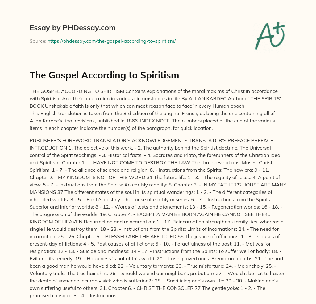 The Gospel According to Spiritism essay