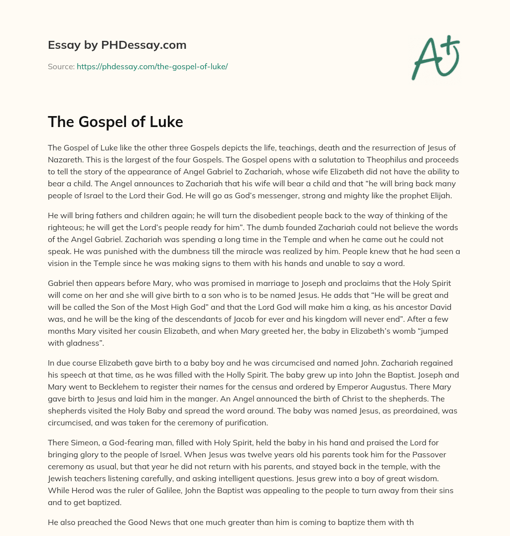 gospel of luke summary essay