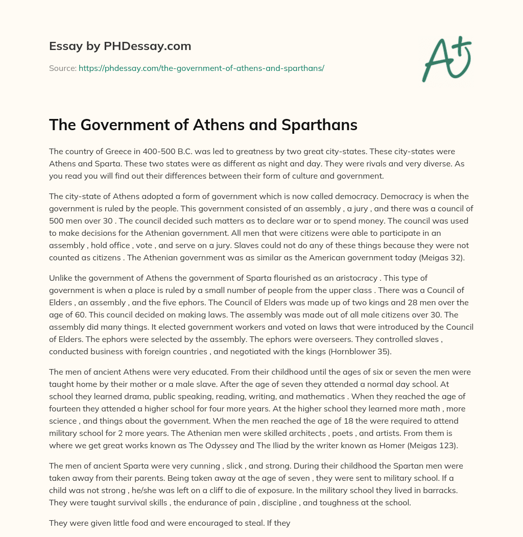 The Government of Athens and Sparthans essay