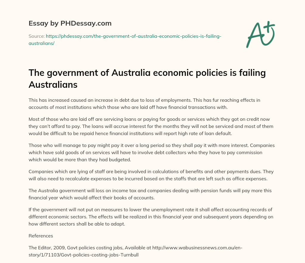 The government of Australia economic policies is failing Australians essay