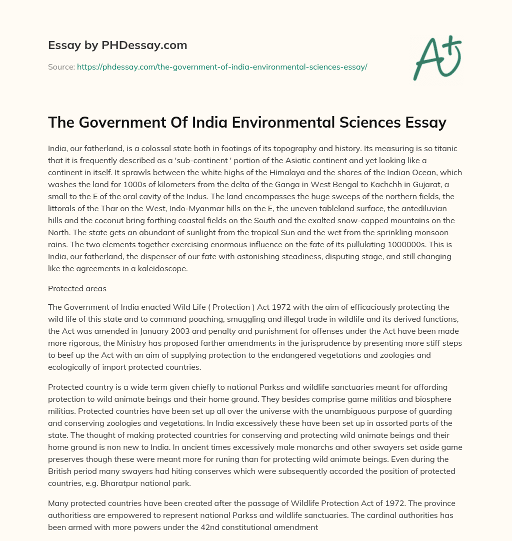 The Government Of India Environmental Sciences Essay essay
