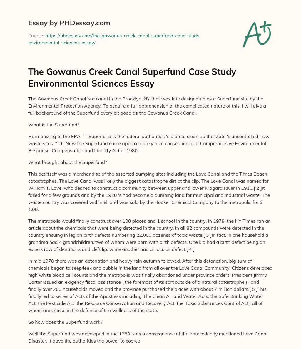 The Gowanus Creek Canal Superfund Case Study Environmental Sciences Essay essay