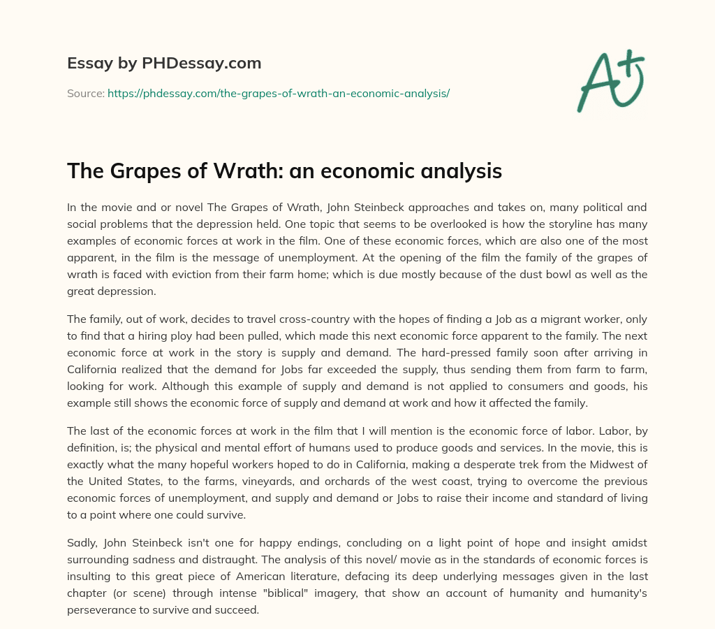 The Grapes of Wrath an economic analysis (400 Words)