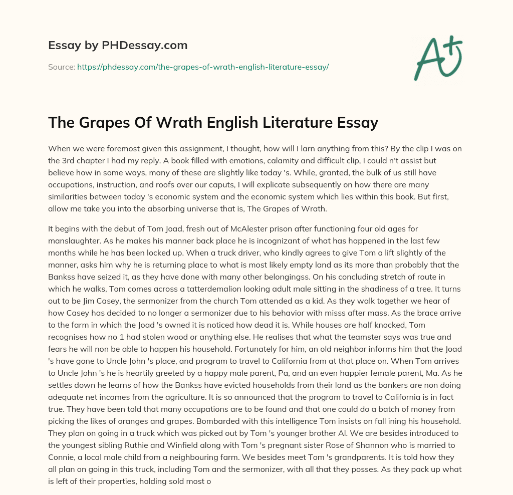 The Grapes Of Wrath English Literature Essay essay