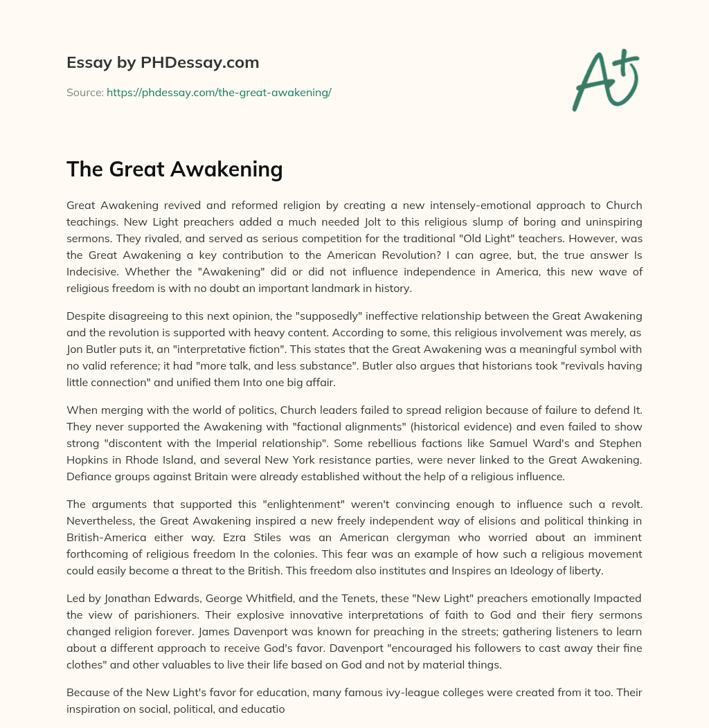 The Great Awakening essay