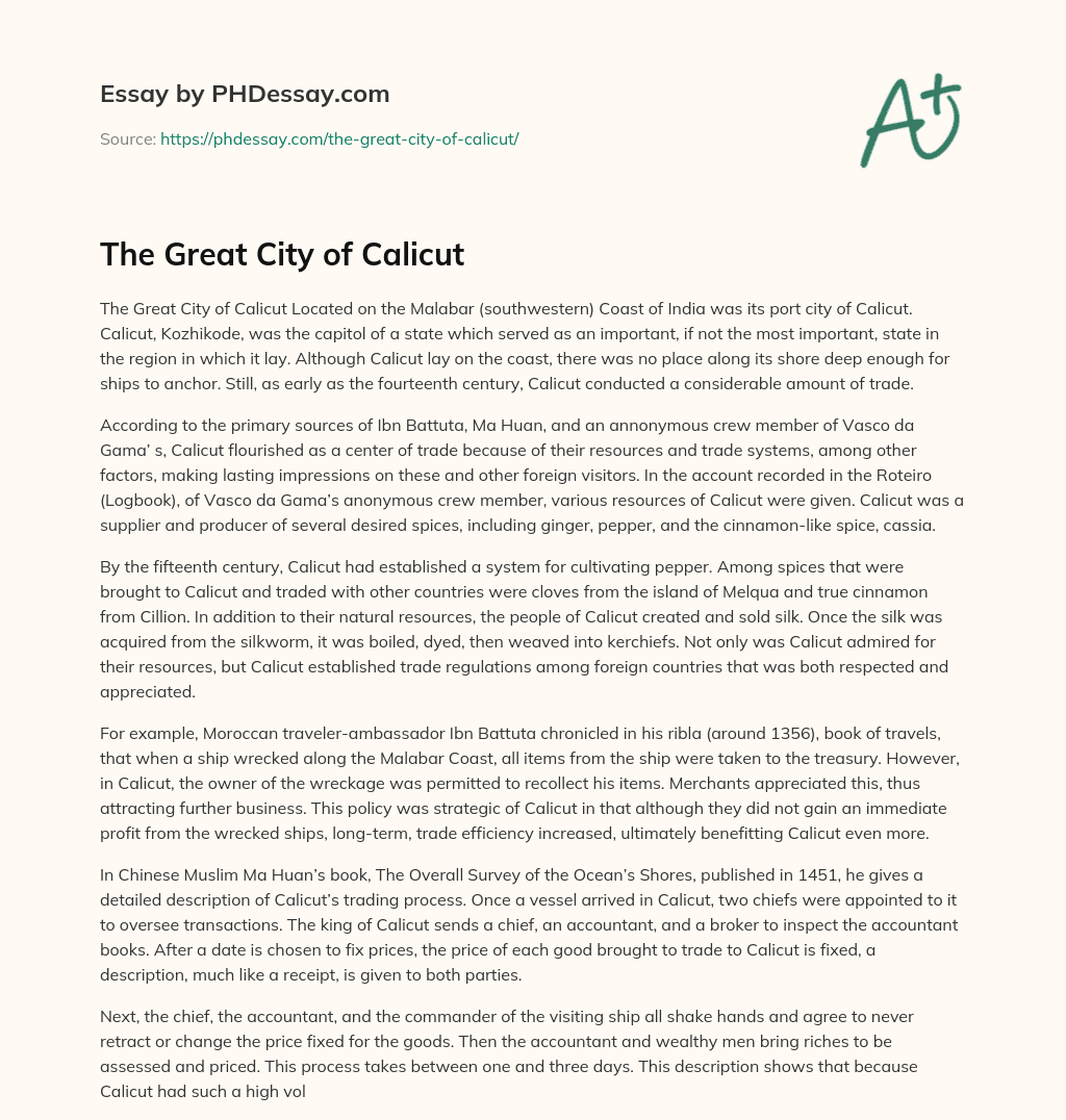 The Great City of Calicut essay