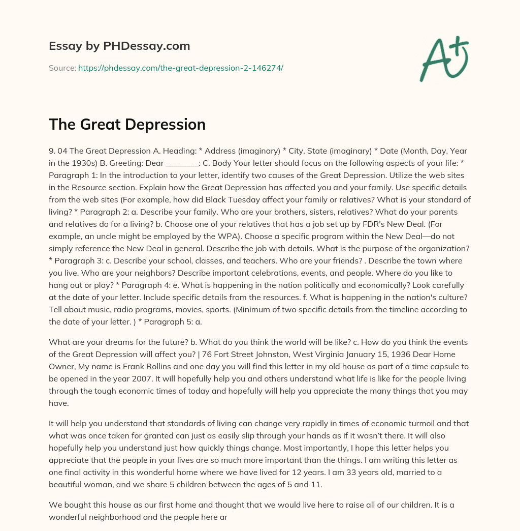 The Great Depression essay