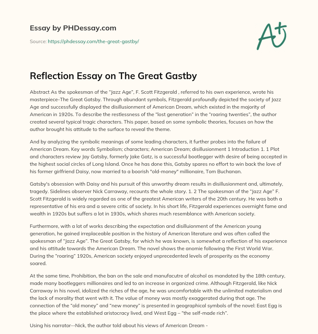 Reflection Essay on The Great Gastby essay