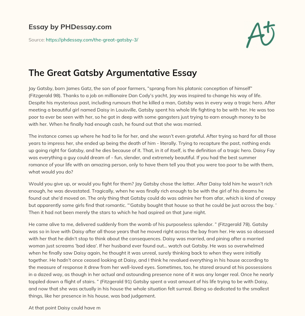 The Great Gatsby Argumentative Essay essay