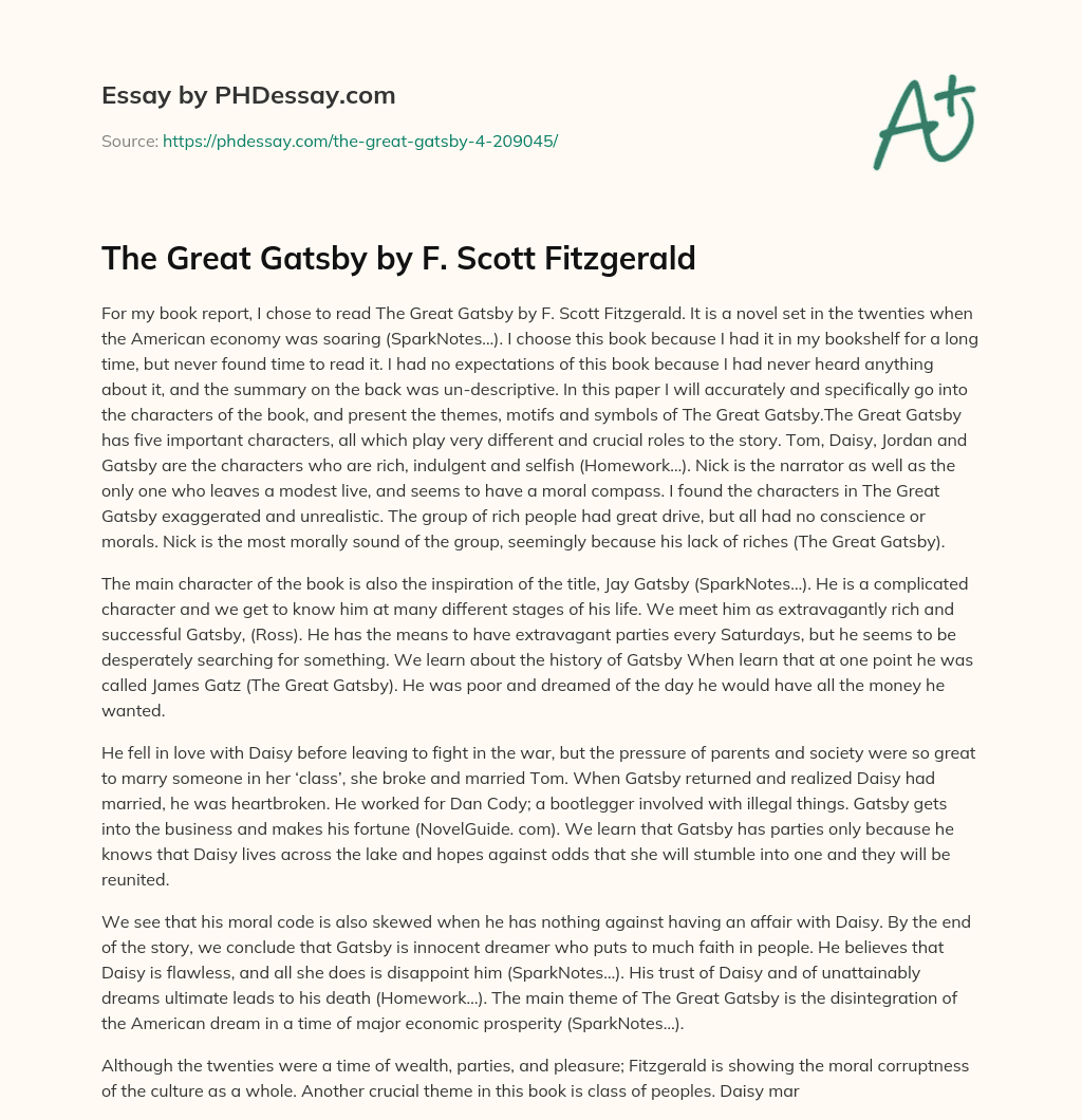 The Great Gatsby by F. Scott Fitzgerald essay