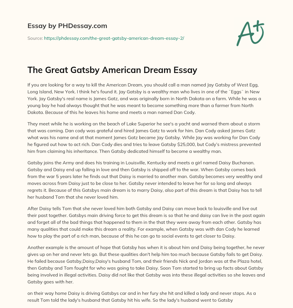 The Great Gatsby American Dream Essay essay