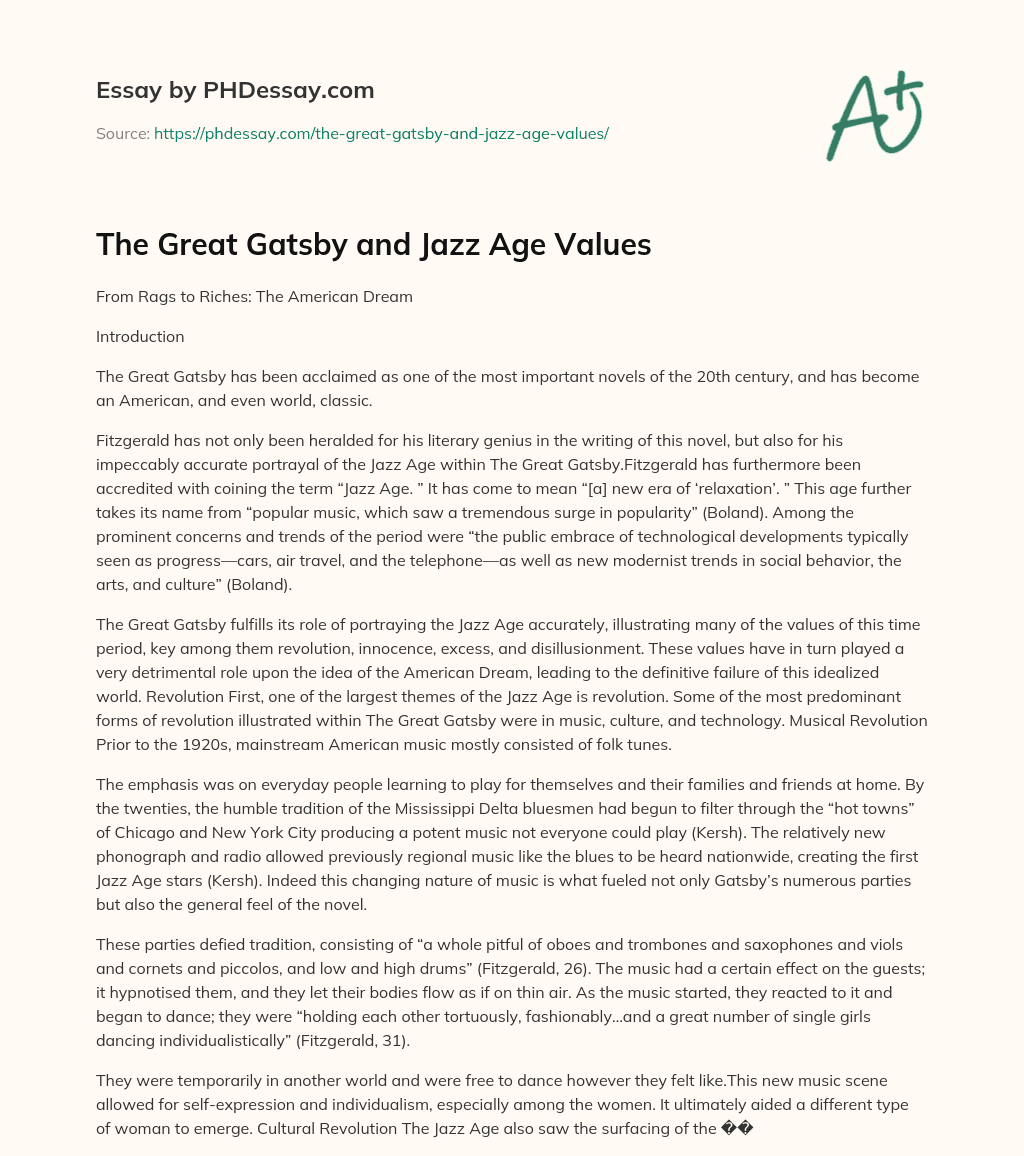 jazz age the great gatsby essay