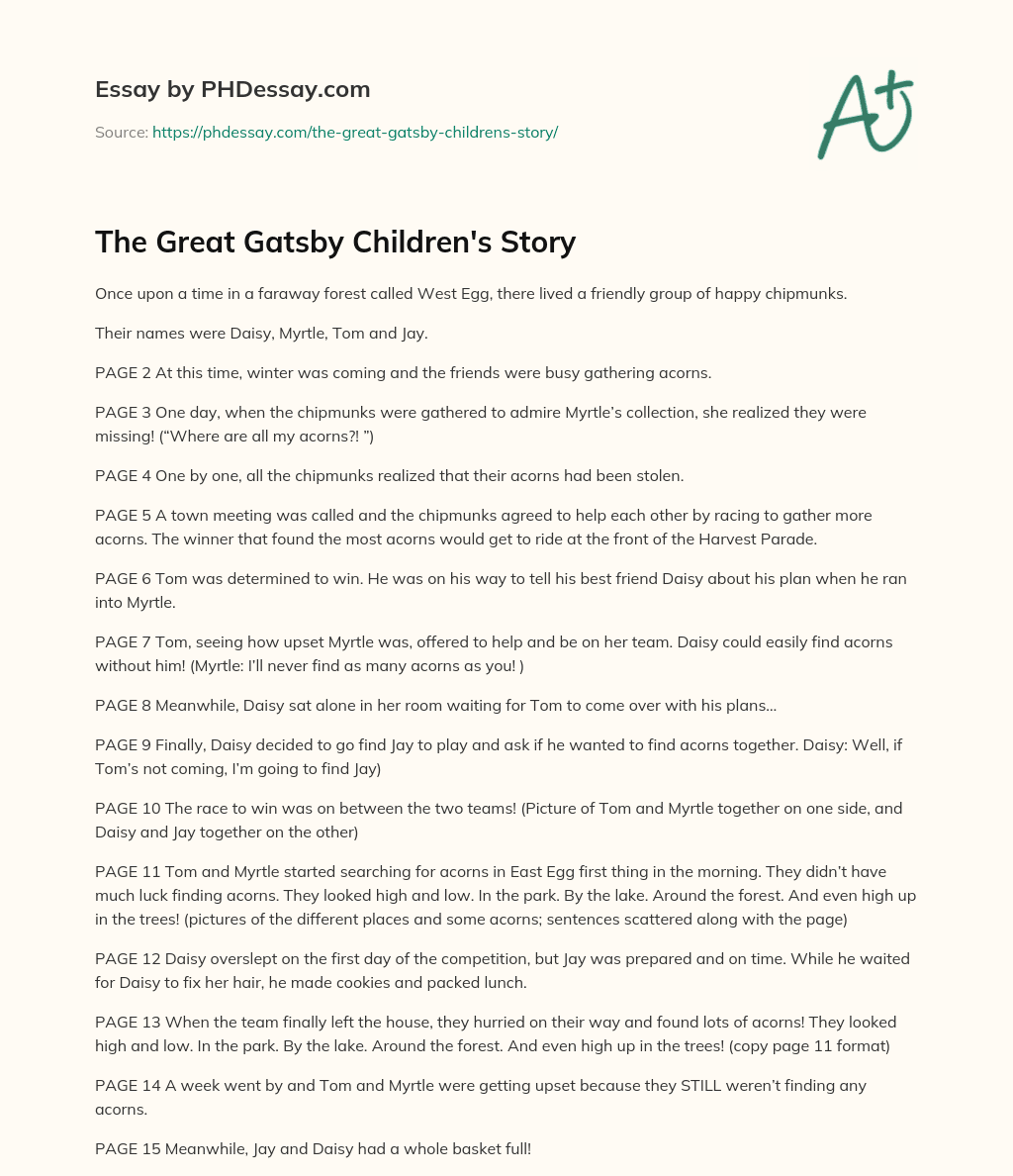 The Great Gatsby Children’s Story essay