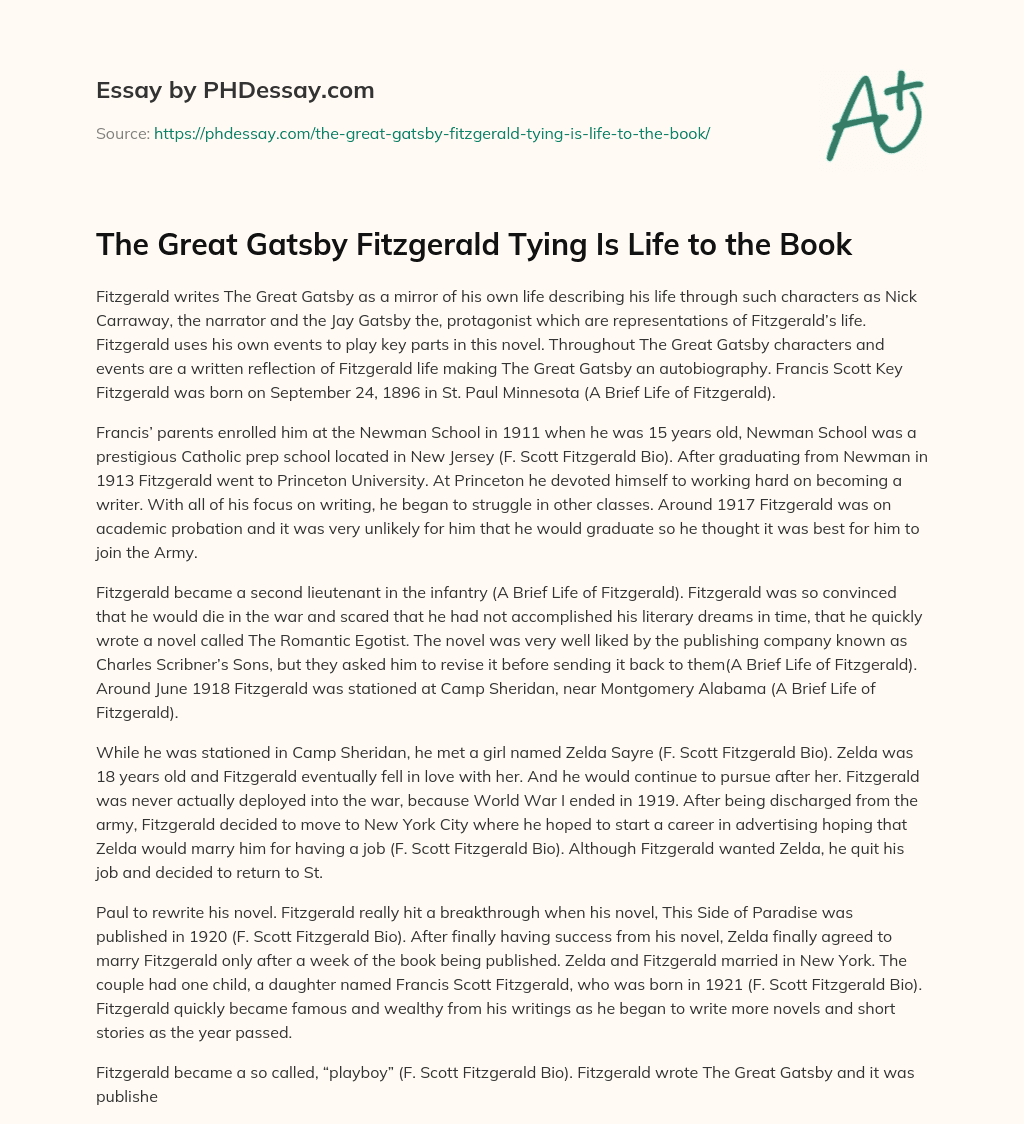 The Great Gatsby Fitzgerald Tying Is Life to the Book essay