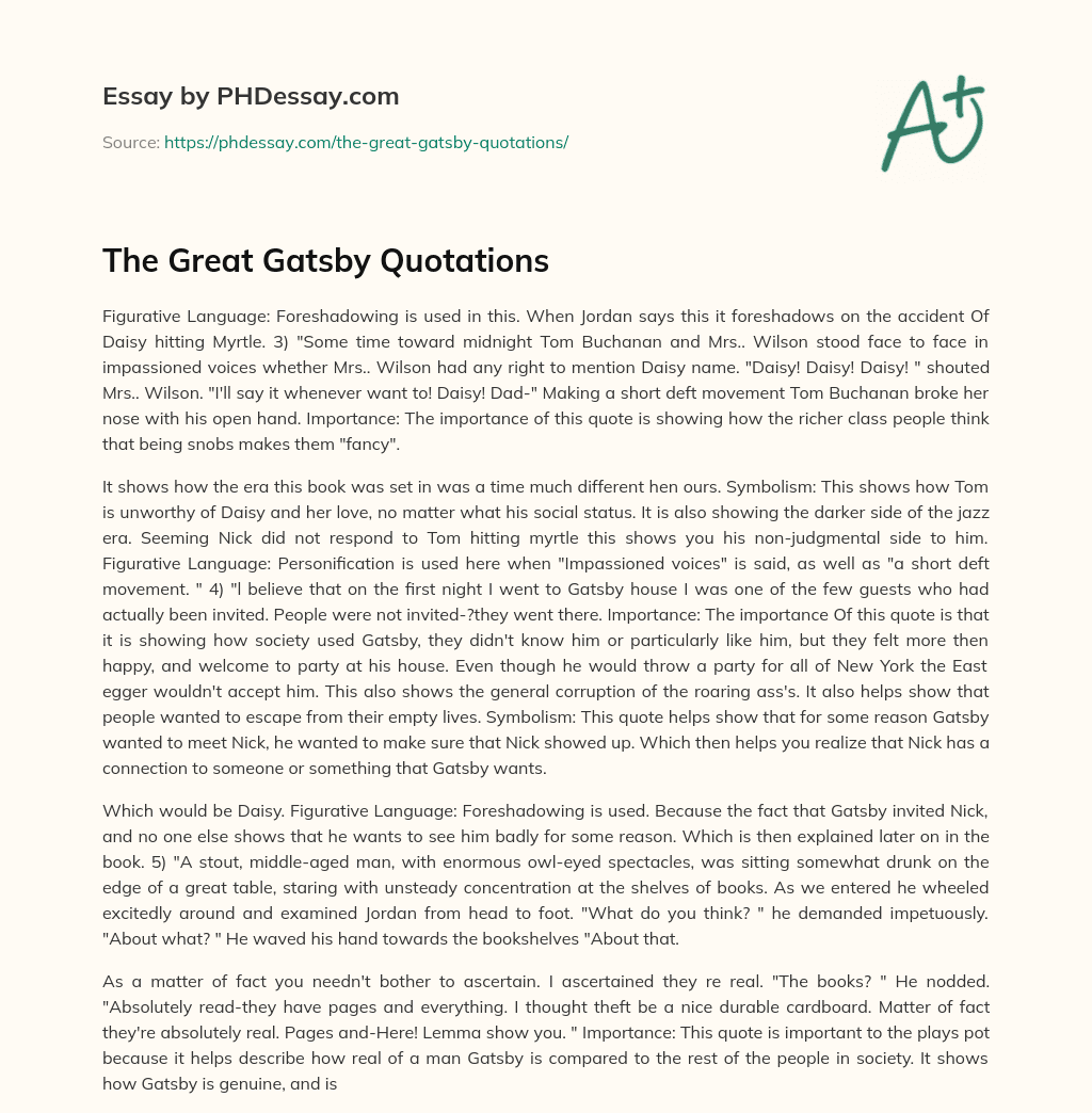 The Great Gatsby Quotations essay