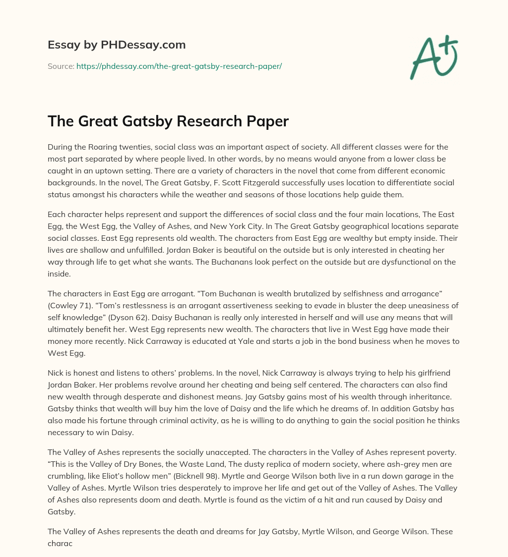 The Great Gatsby Research Paper essay