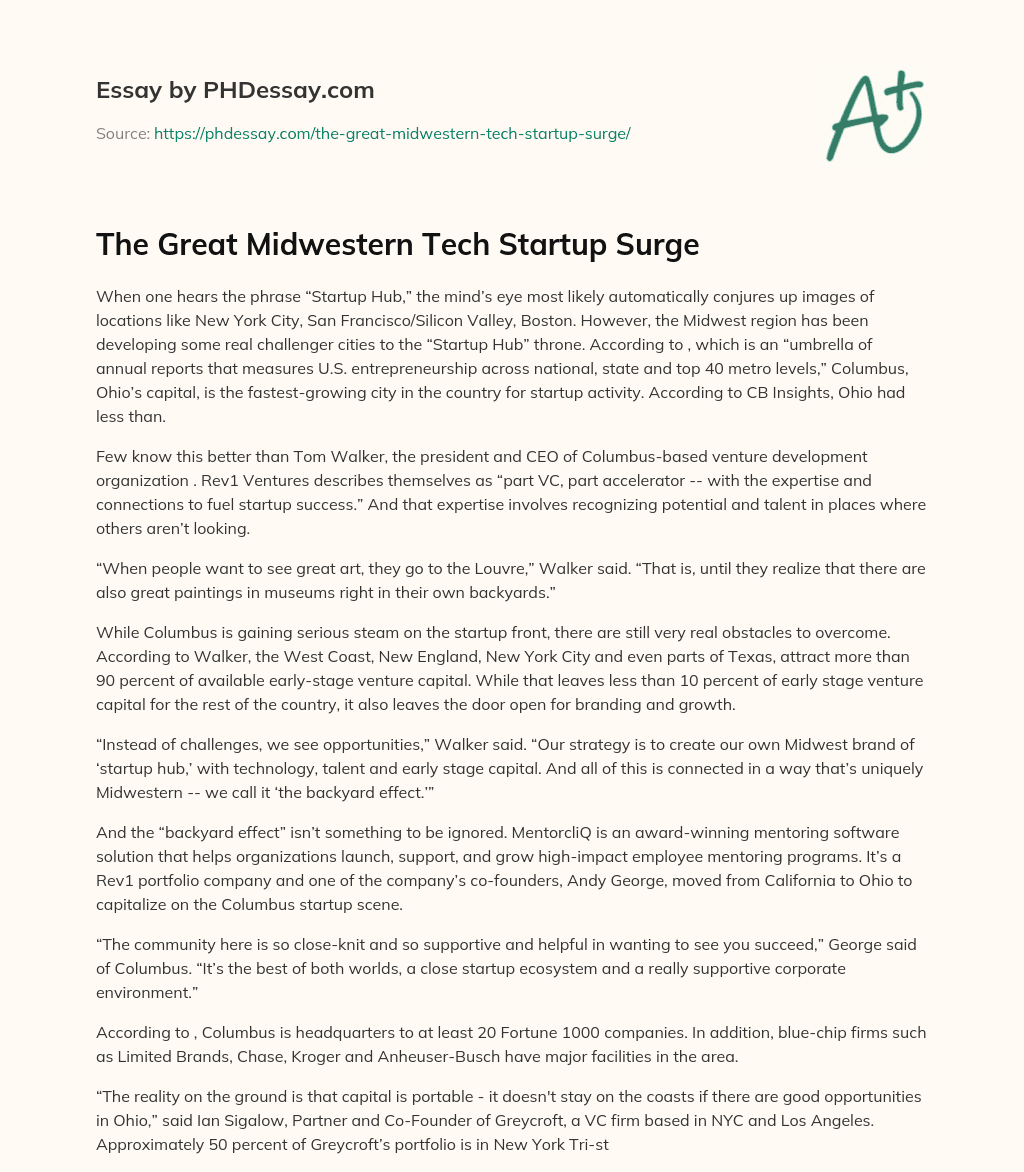 The Great Midwestern Tech Startup Surge essay