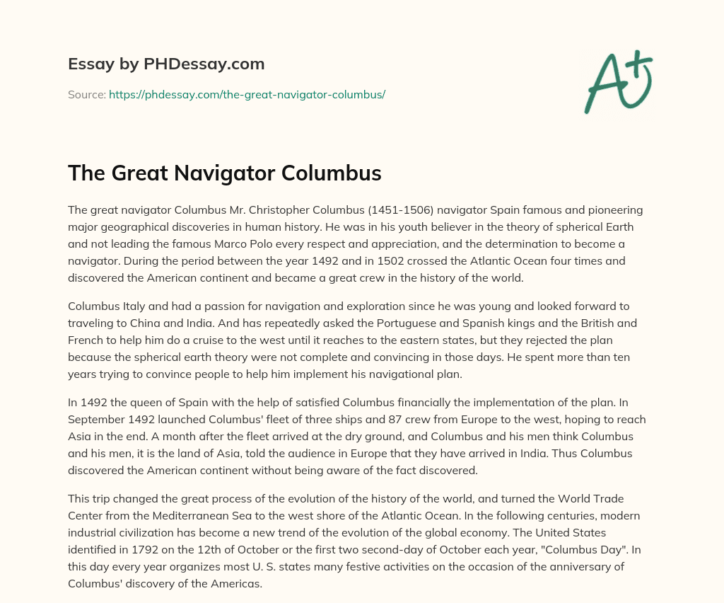 The Great Navigator Columbus essay