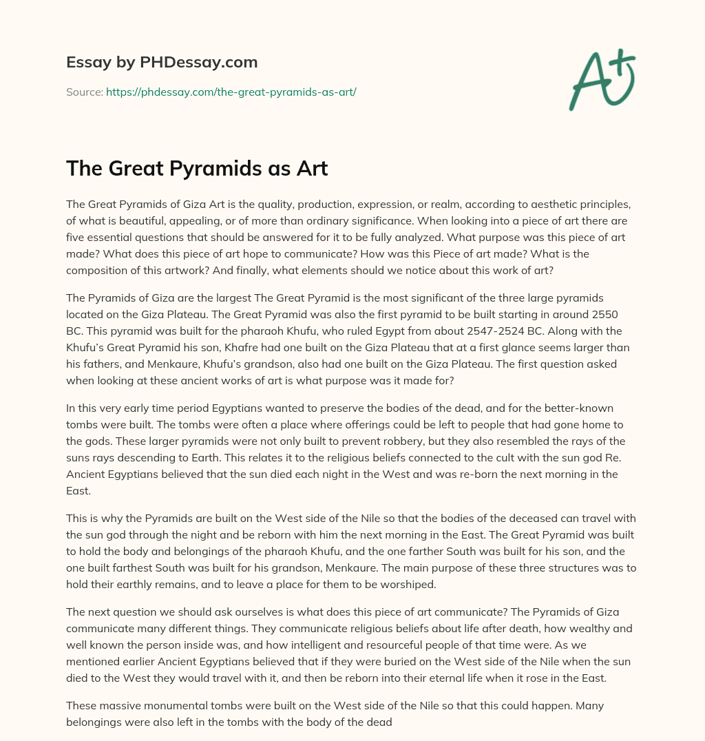 The Great Pyramids as Art essay