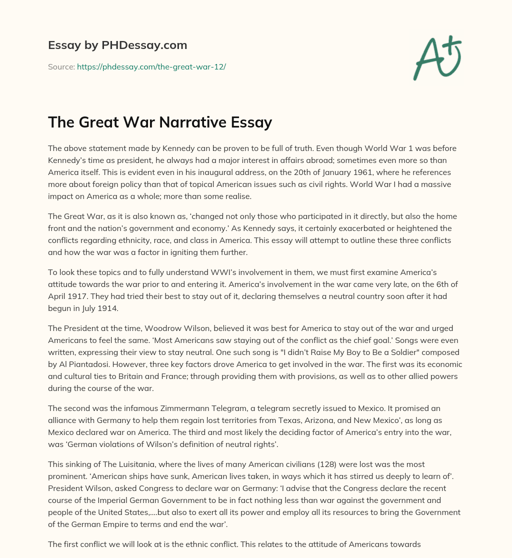 The Great War Narrative Essay essay