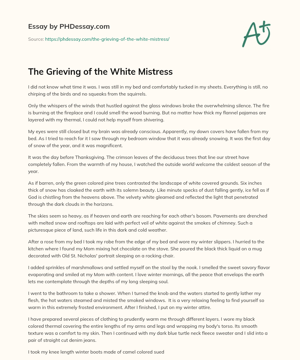 The Grieving of the White Mistress essay