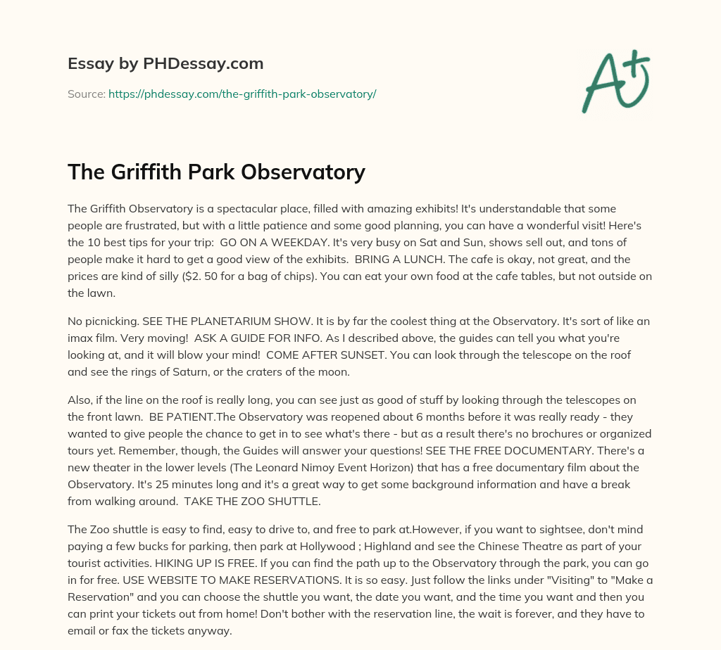 The Griffith Park Observatory essay