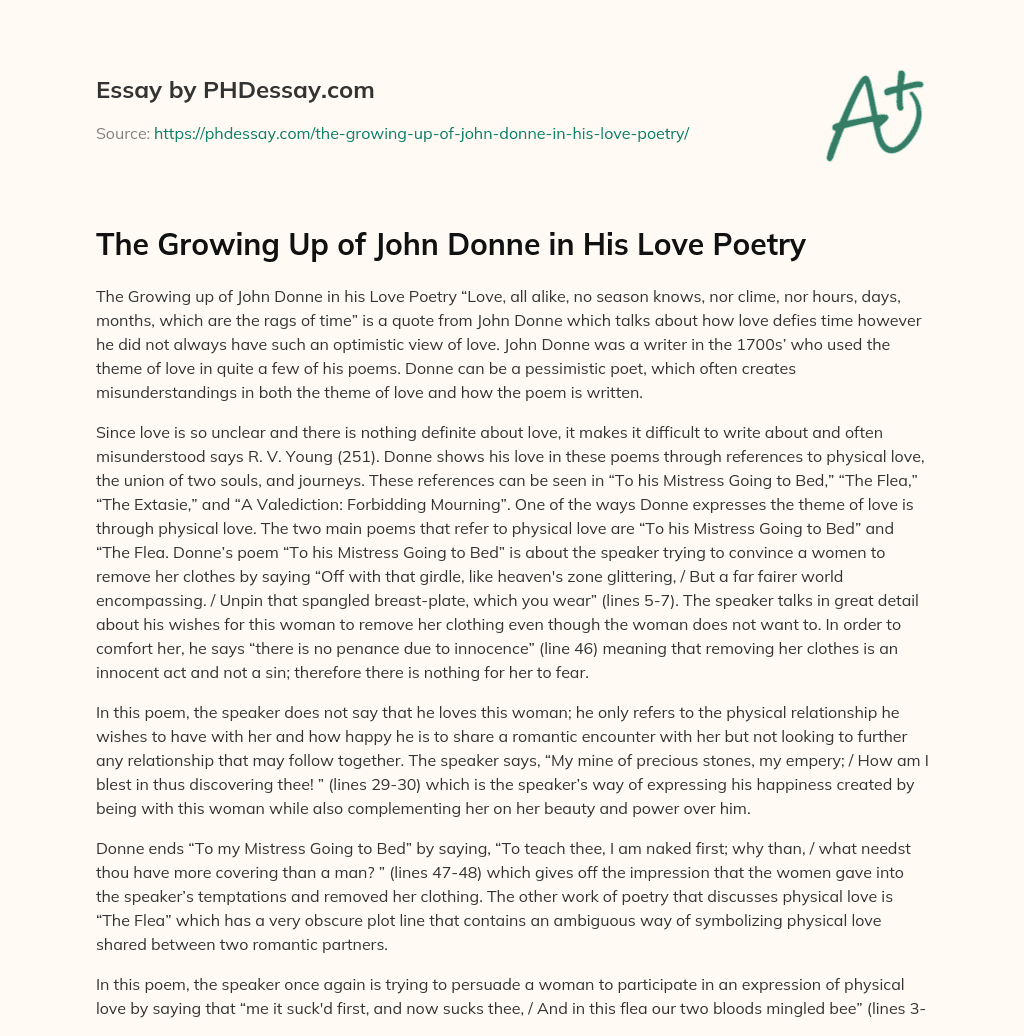 The Growing Up of John Donne in His Love Poetry essay