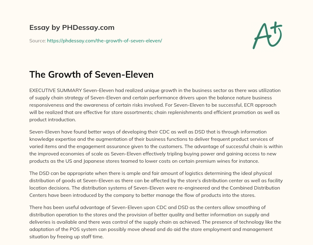 The Growth of Seven-Eleven essay