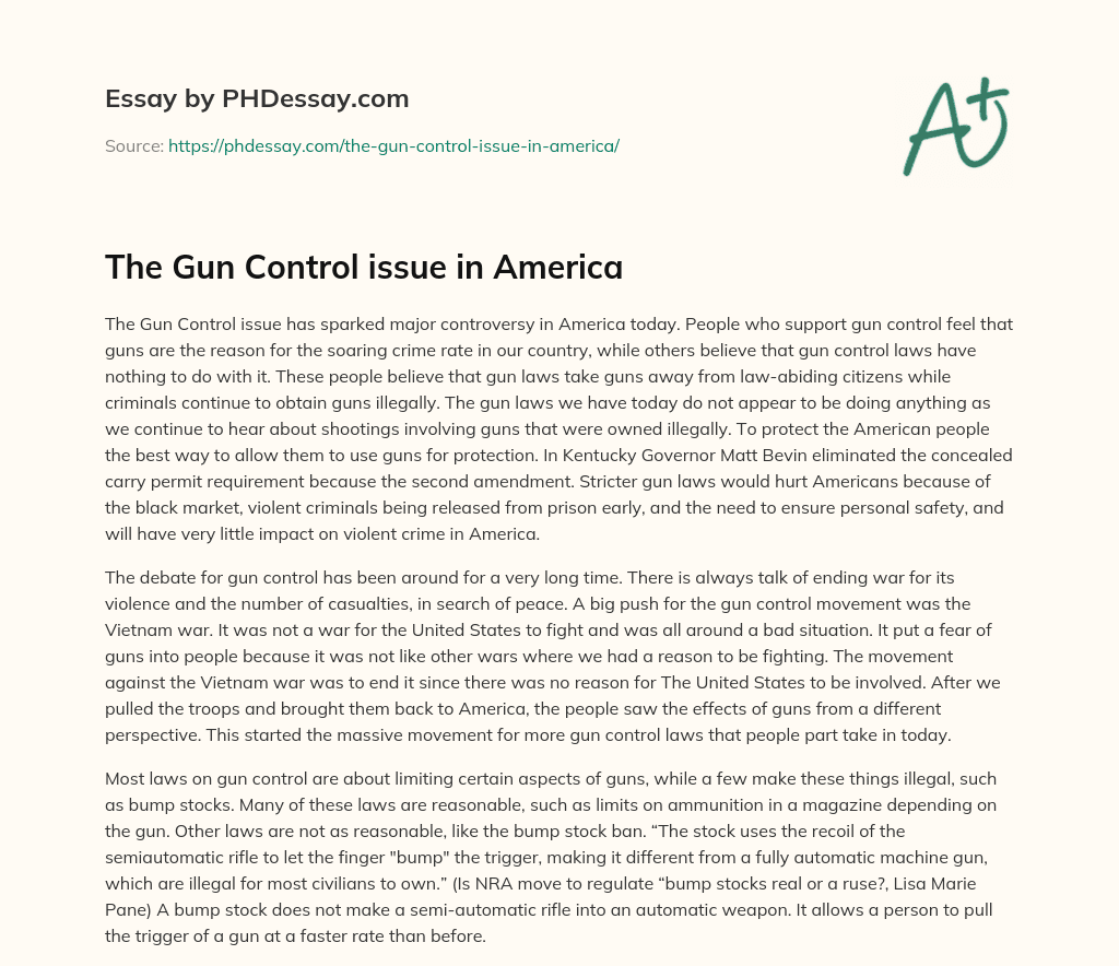 The Gun Control issue in America essay