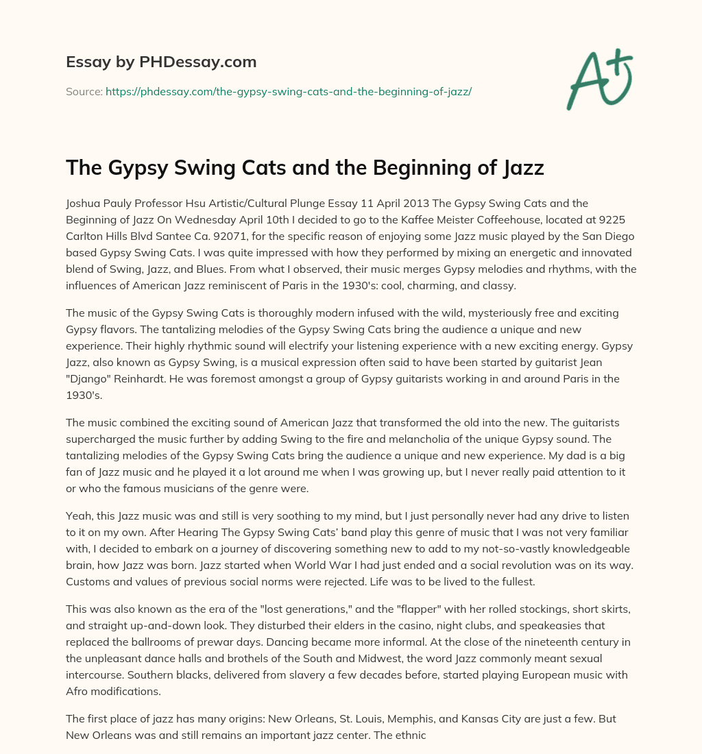 The Gypsy Swing Cats and the Beginning of Jazz essay