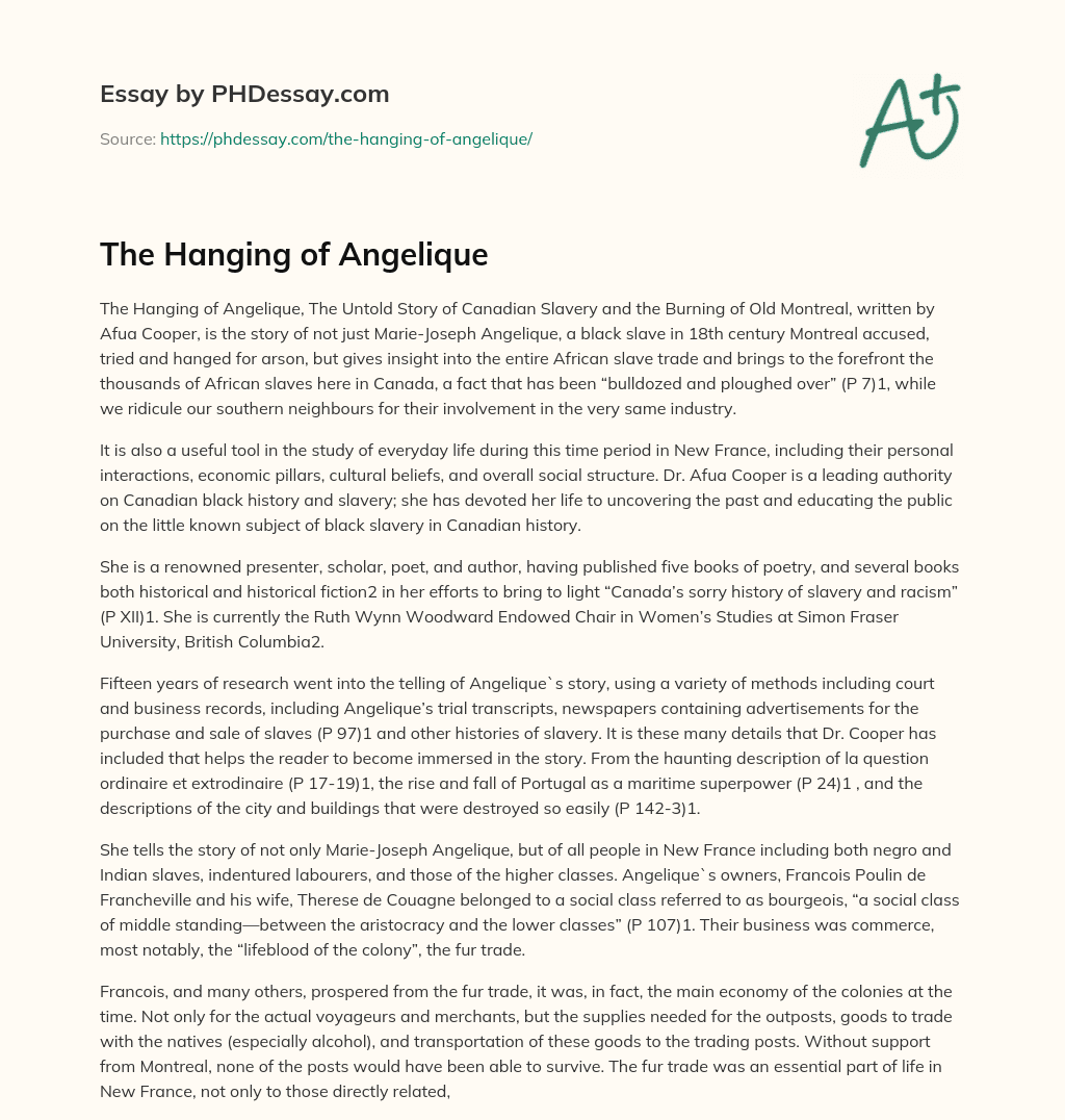 The Hanging of Angelique essay