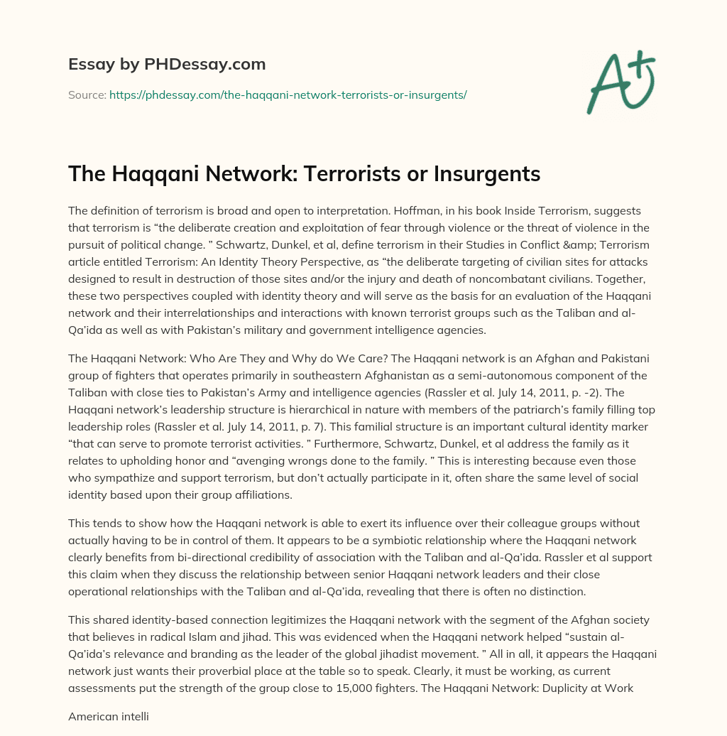 The Haqqani Network: Terrorists or Insurgents essay