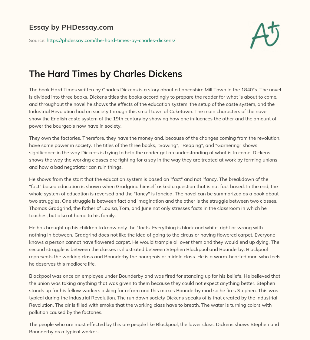 The Hard Times by Charles Dickens essay