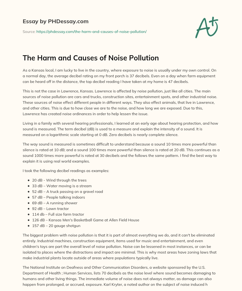 The Harm And Causes Of Noise Pollution Phdessay