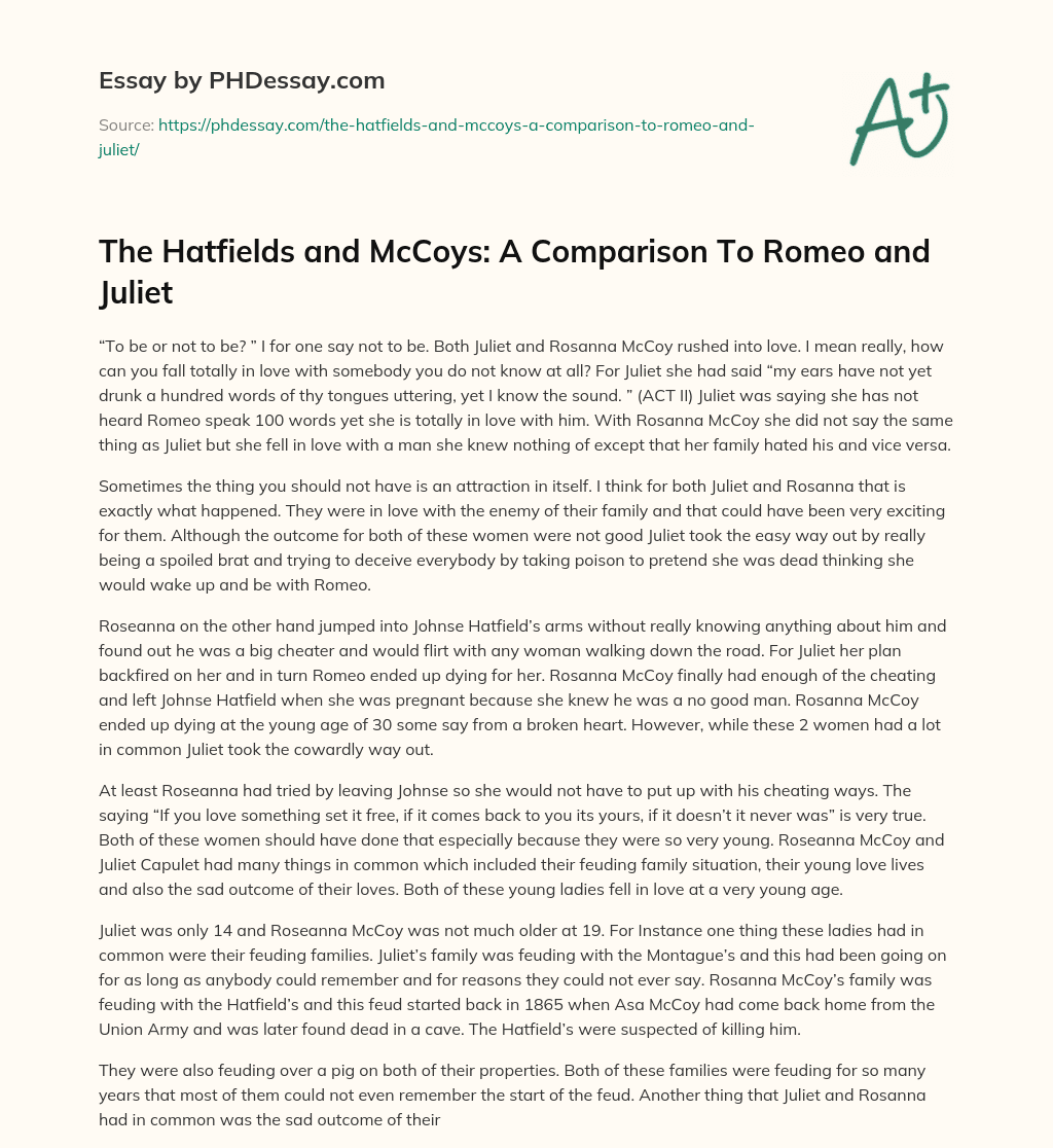 The Hatfields and McCoys: A Comparison To Romeo and Juliet essay