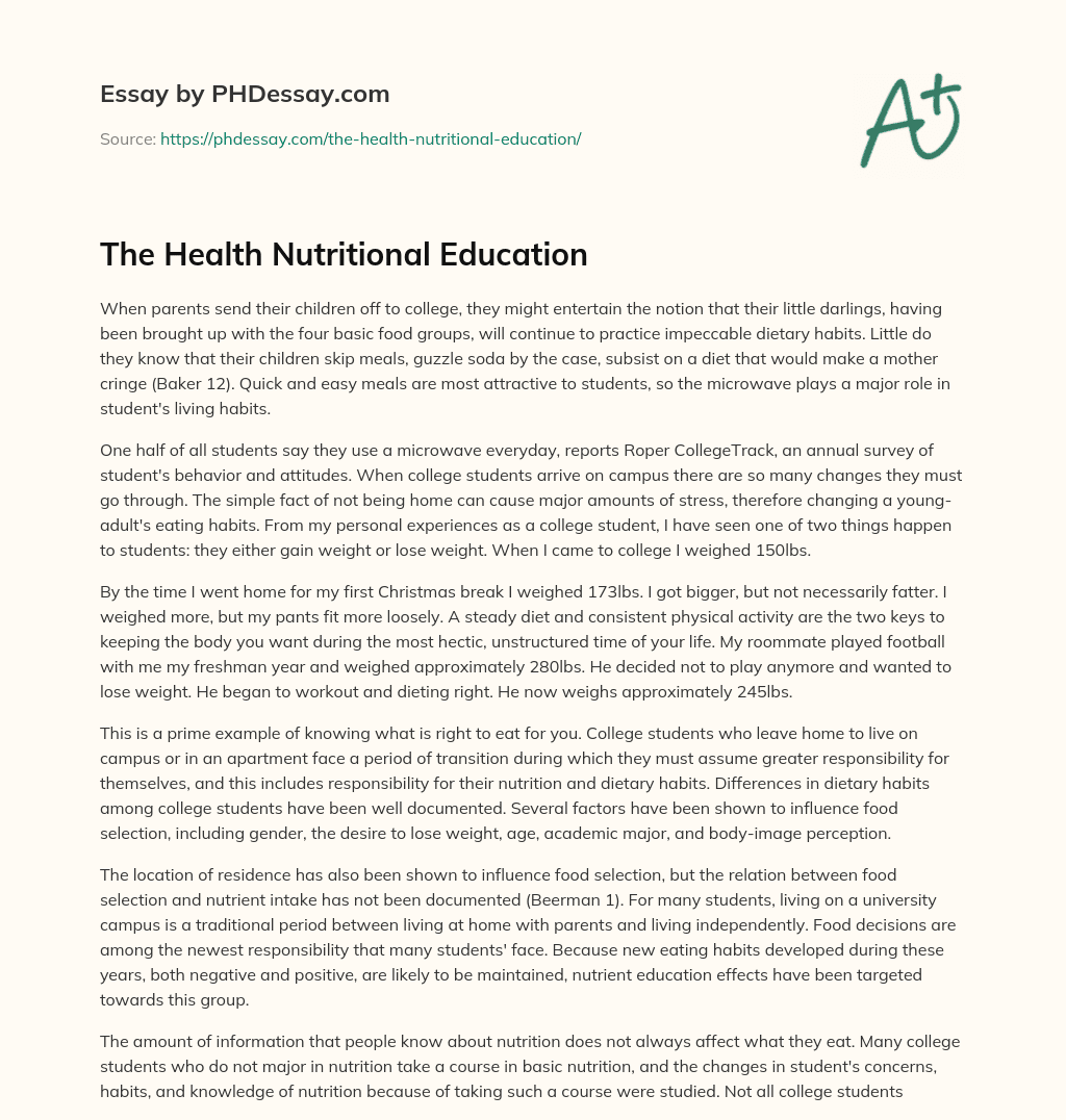 The Health Nutritional Education essay