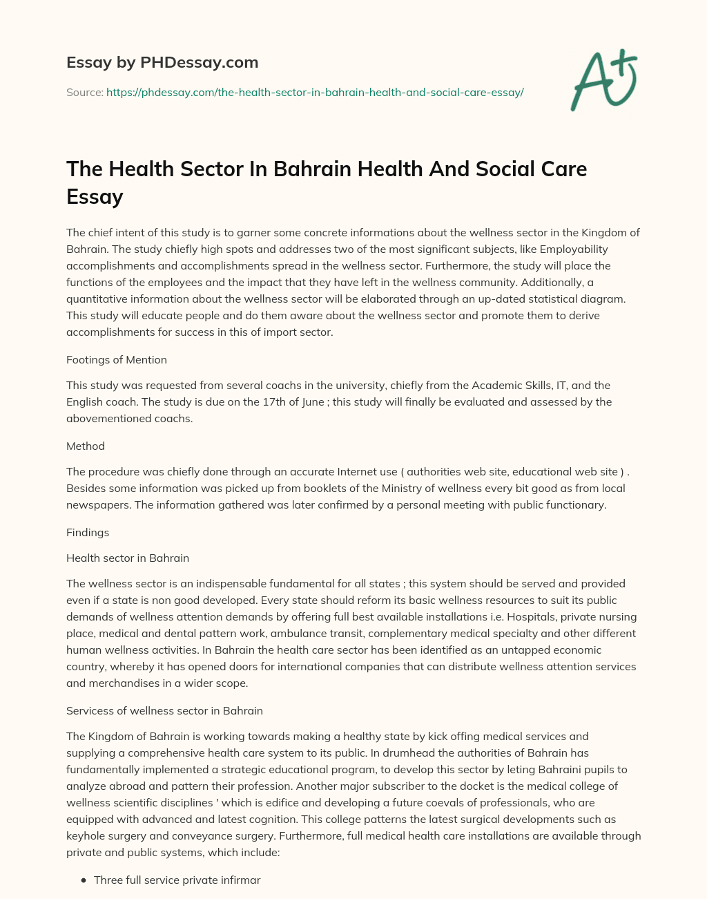 The Health Sector In Bahrain Health And Social Care Essay essay