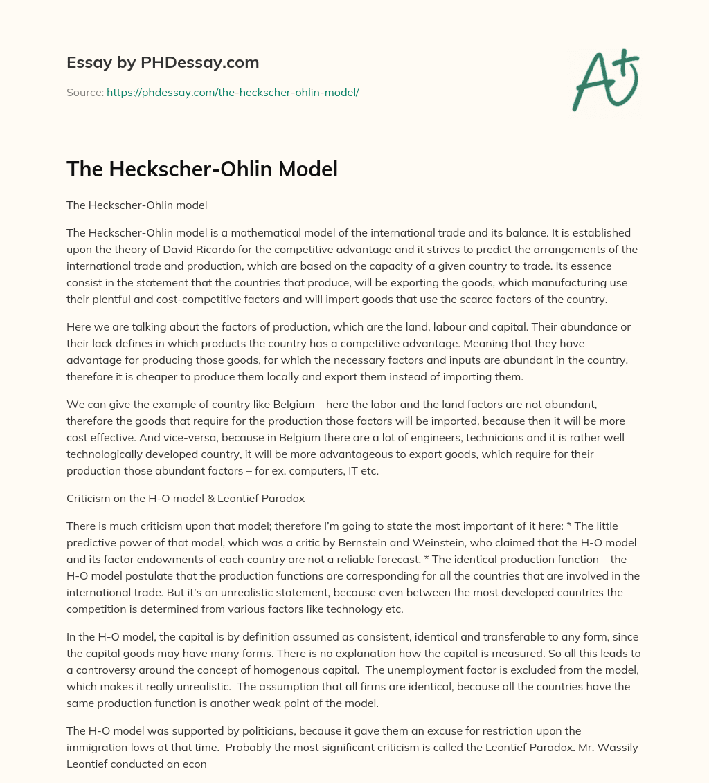 The Heckscher-Ohlin Model essay